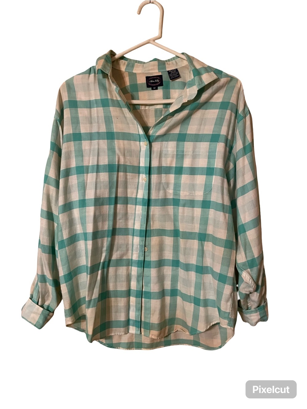 Allen Solly Cream and Teal Plaid Button-Down Shirt